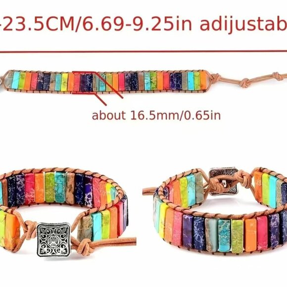 7 Chakra Bracelet Handmade Natural Stone Tube Beads Leather Wrap Women Bangle - Picture 2 of 9